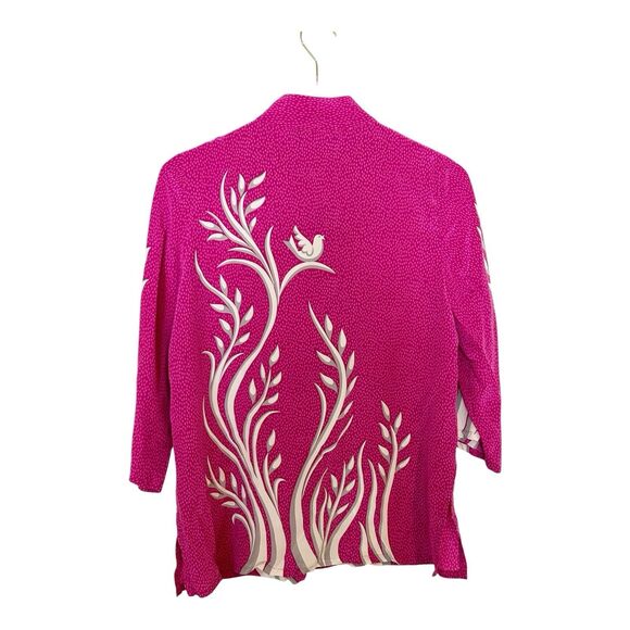 Bob Mackie Mandarin Collar Silk Butterly Button Down Blouse Pink Sz S - Picture 5 of 5
